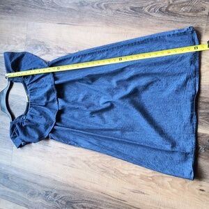 Denim on/off shoulder dress.